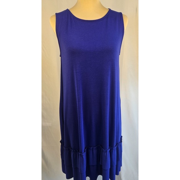 Zenana Outfitters Dresses & Skirts - Zenana Royal Blue Sleeveless Swing Dress Layered Hem Soft Stretch Casual Boho‎ L